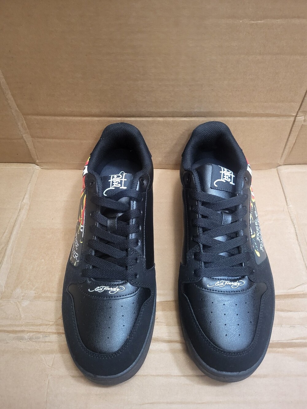 ED Hardy Skull Flame Tattoo Graphic Black Sneakers Men Size 12 NEW - Picture 6 of 12